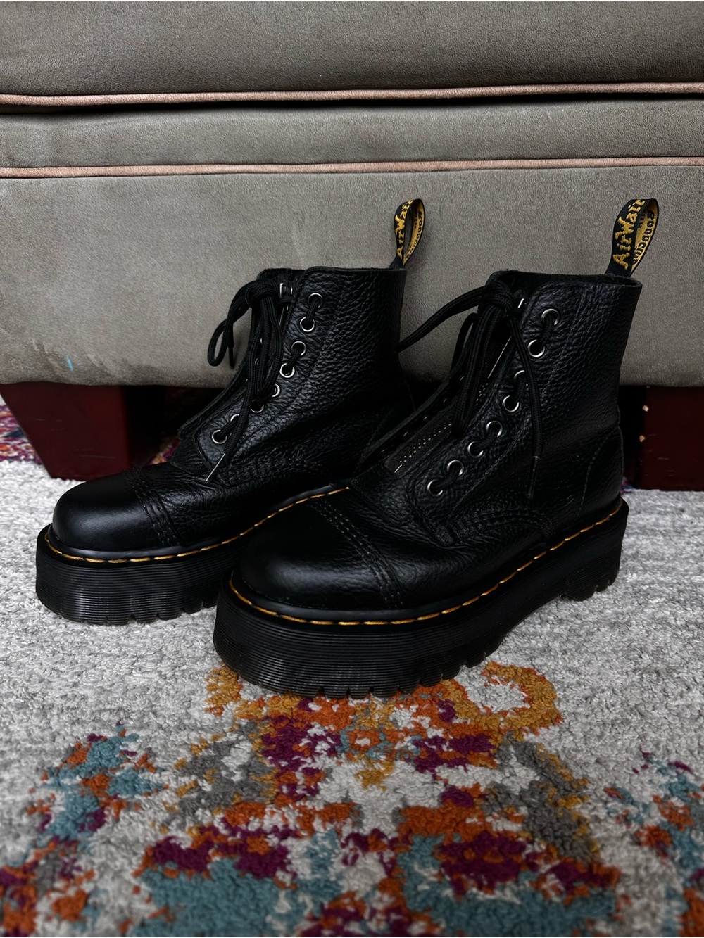 Dr. Martens | Docs SINCLAIR Leather Platform Zip + Lace Up Boots in Black - Picture 3 of 13